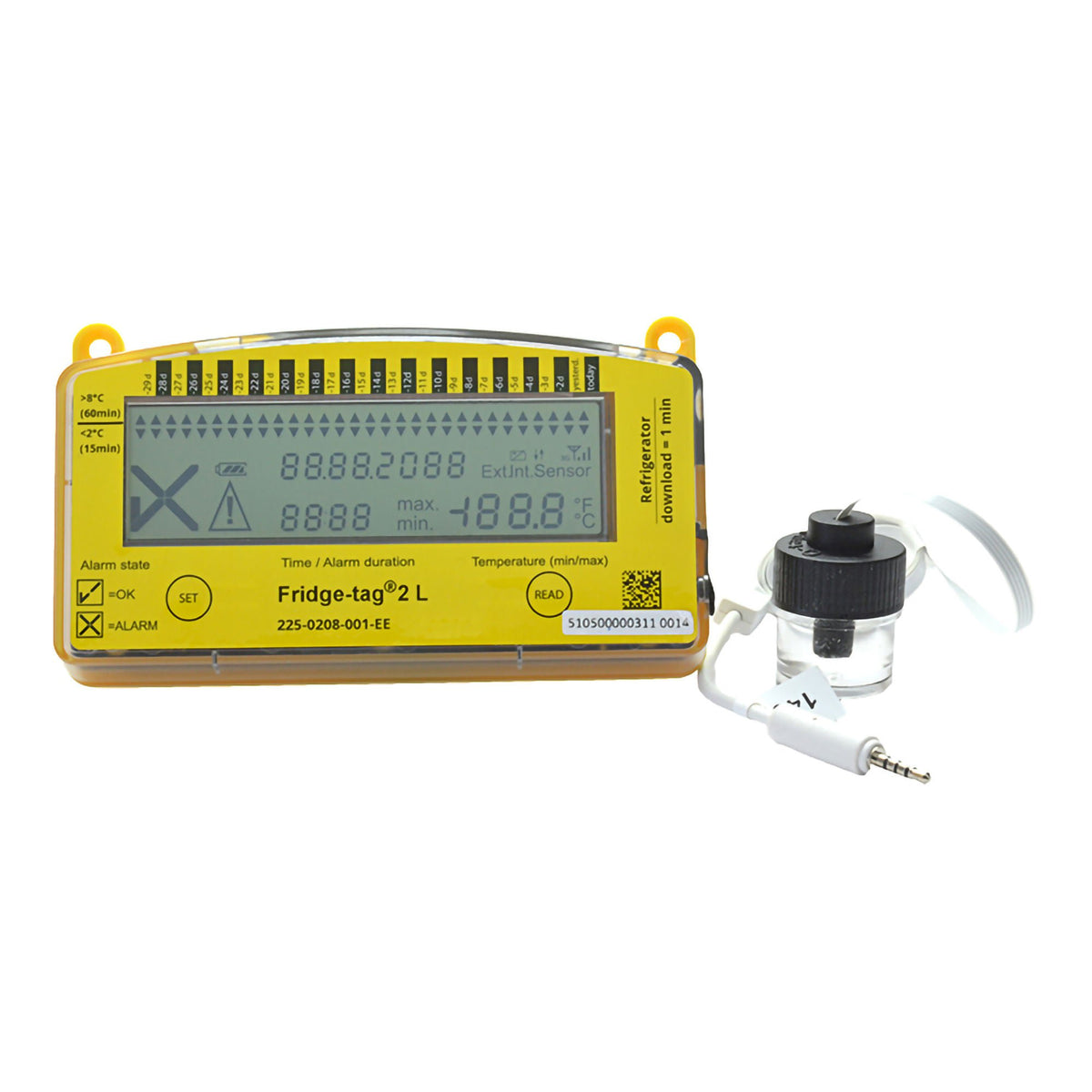 DATA LOGGER, VACCINE W/VIAL & PROBE 2.0-8.0C