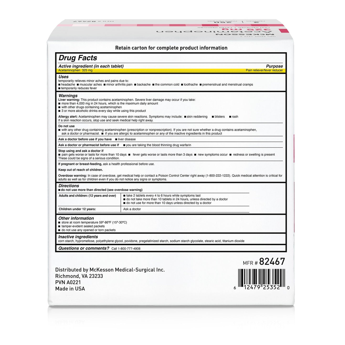 ACETAMINOPHEN TAB 325MG 250 X 2 UD BX 12BX/CS