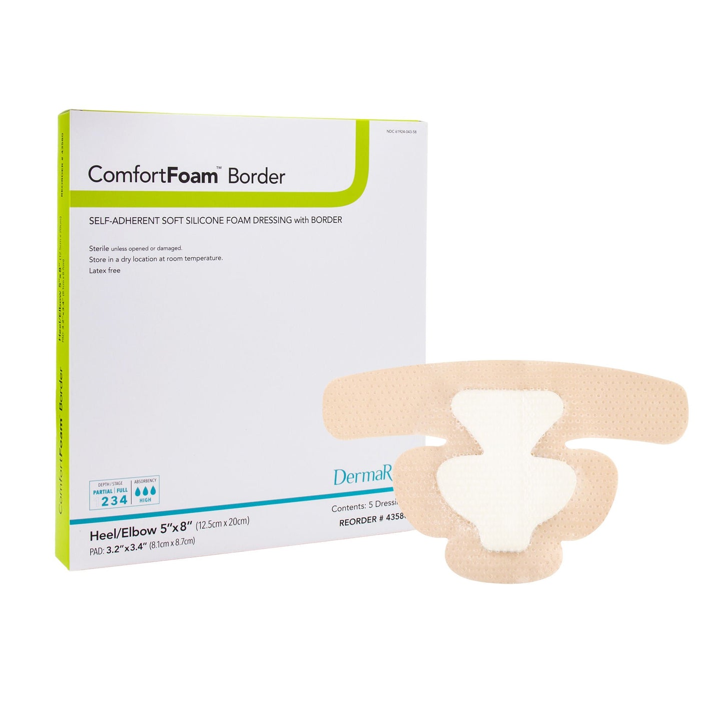DRESSING, CMFRT FM SFT SIL W/BRDR HEEL 5"X8" (5/BX)