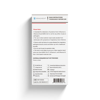 SELF-TEST KIT, COVID19/FLU A&BRAPID GENACHECK (4/KT 54KT/CS