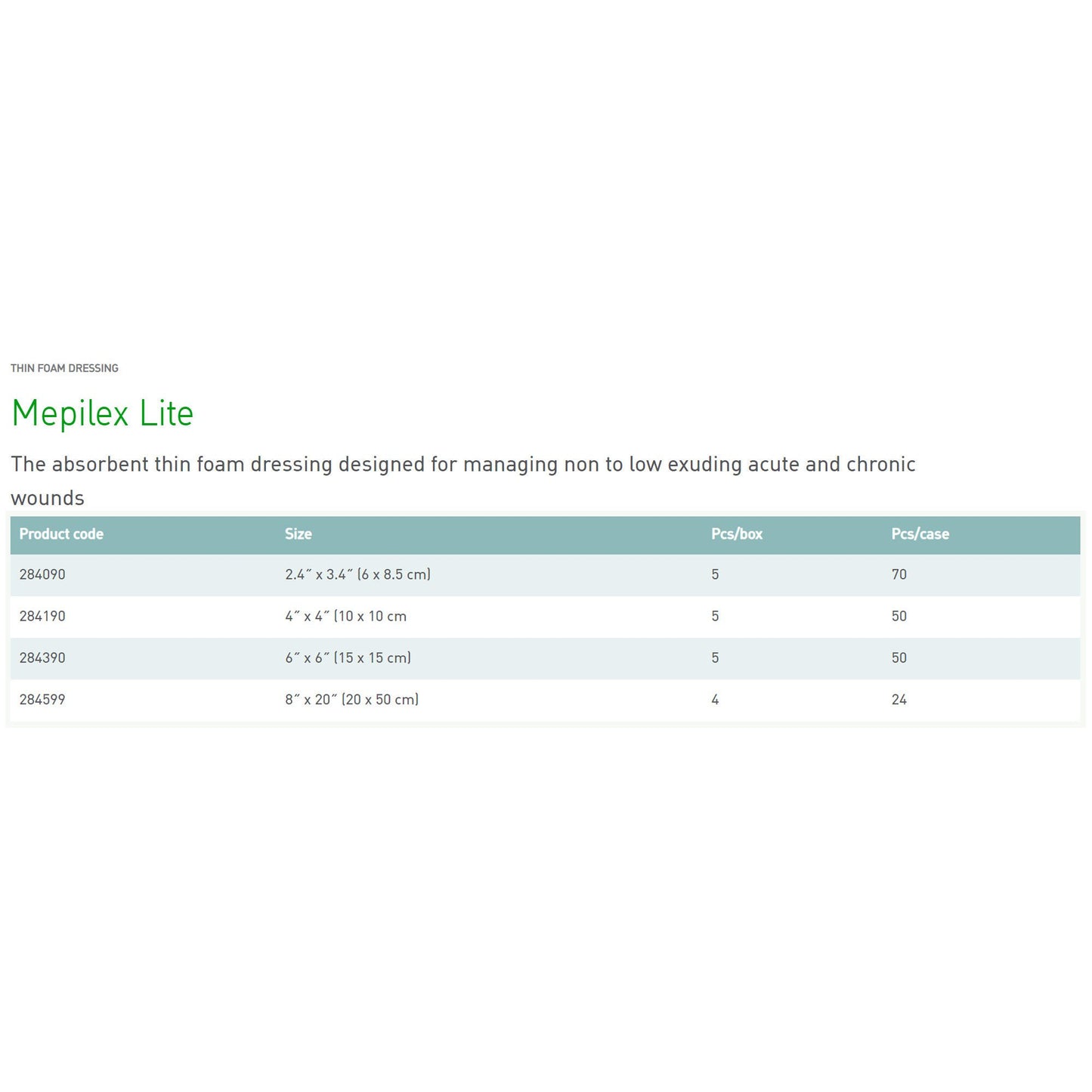 DRESSING, MEPILEX LIGHT 15CMX15CM (5/BX 10BX/CS)