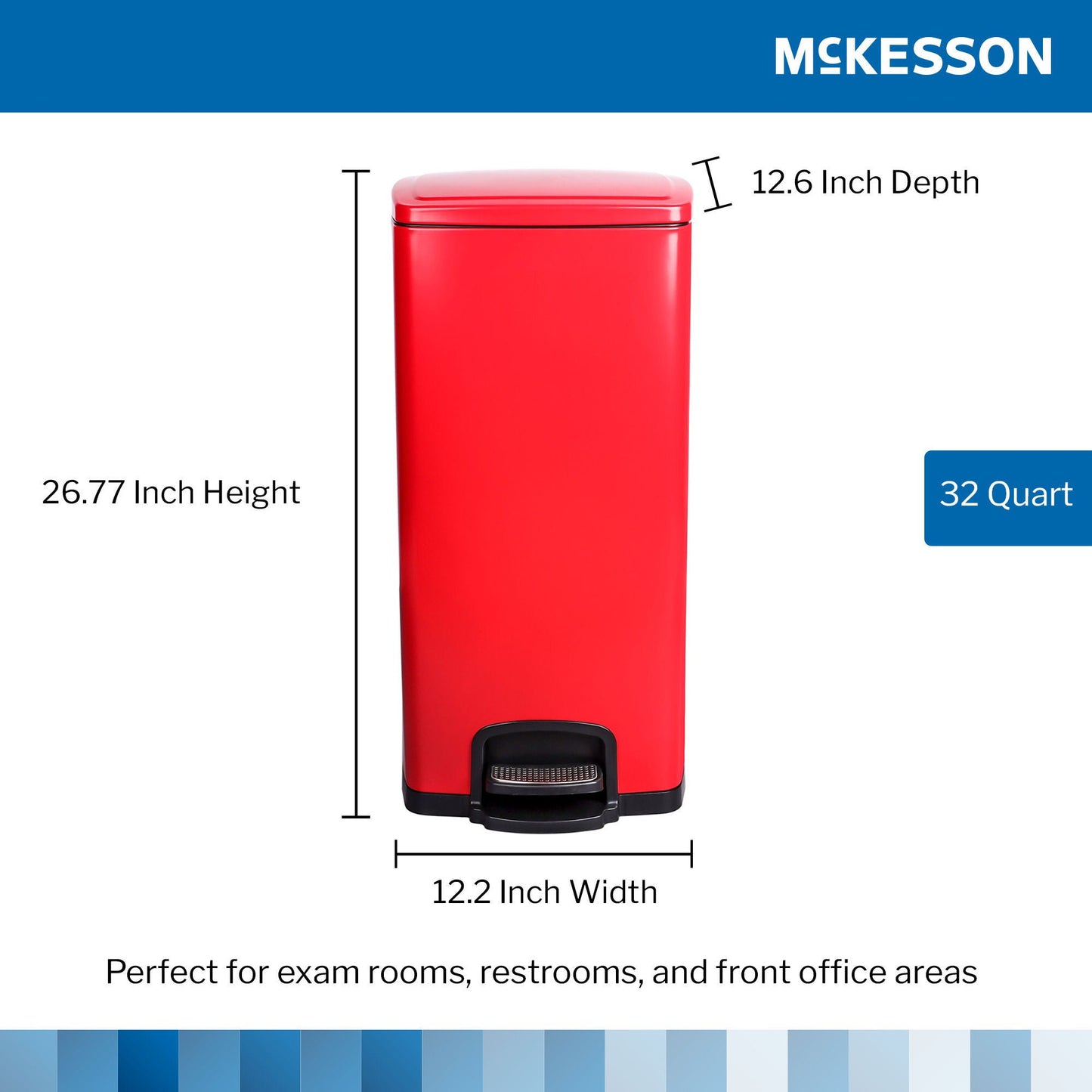 WASTECAN, STEP-ON SQ METAL RED32QT