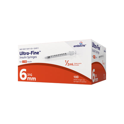 SYRINGE, INSULIN ULTRA FINE 0.5ML 31GX6MM (100/BX 5BX/CS)