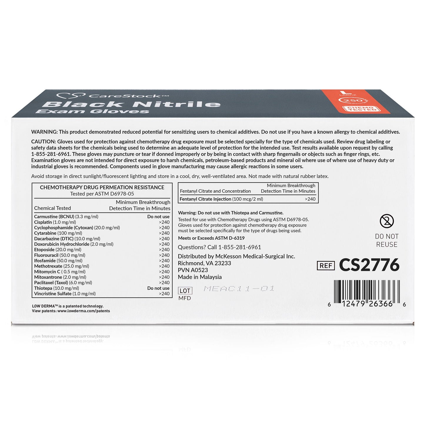 GLOVE, EXAM NTRL LG N/S CHEMO LDC BLK (250/BX 10BX/CS)
