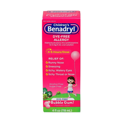 BENADRYL ALLERGY CHILDRENS, LIQ D-F BUBBLE GUM 4OZ