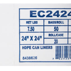 LINER, CAN CLR 5MIC 24"X24"10GL (1000/CS)