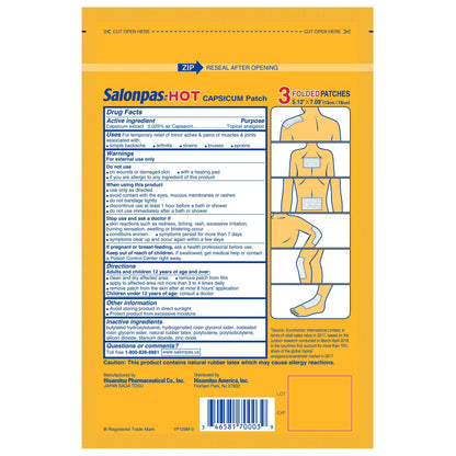 SALONPAS-HOT, PATCH CAPSICUM 5.12"X7.09" (3/CT)
