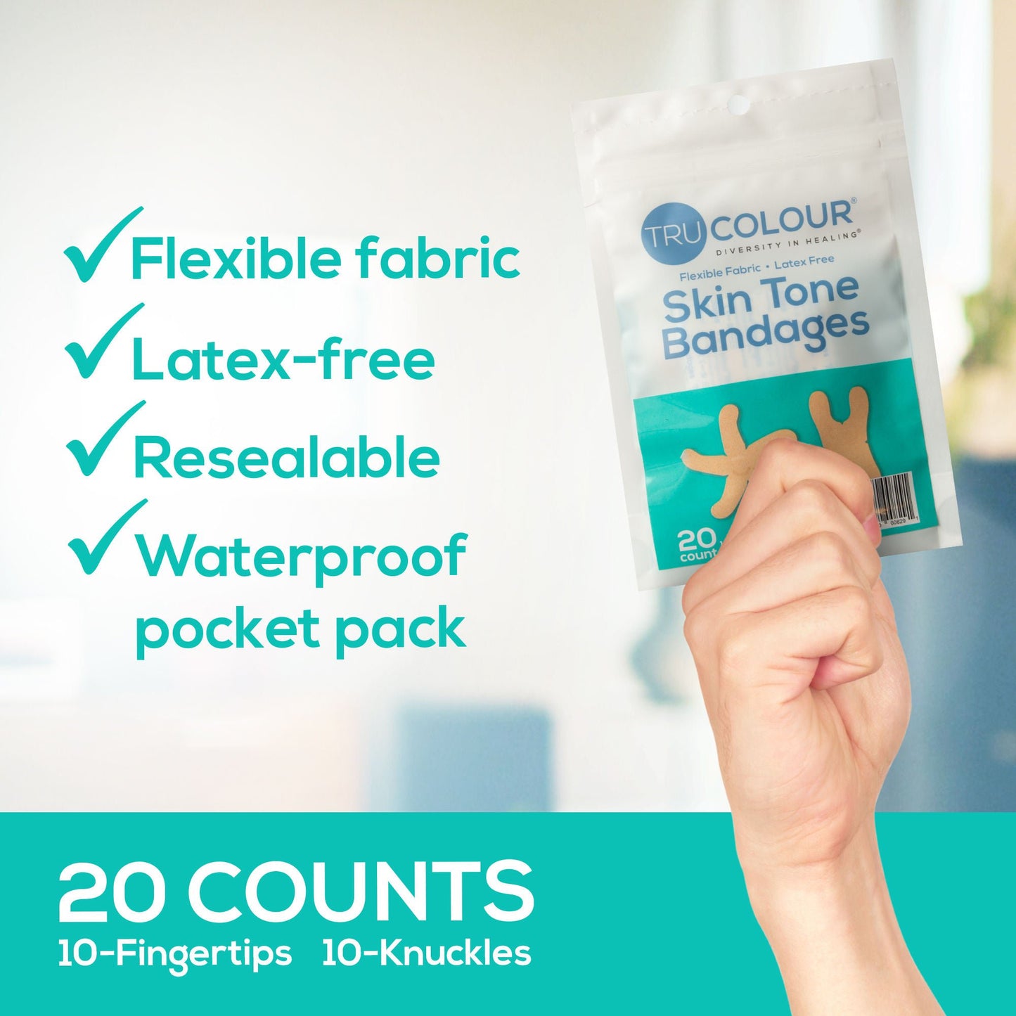 BANDAGE, KNUCKLE ADH TRU-COLOUR BGE ASTD (20/PK 50PK/CS)