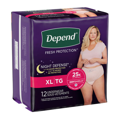 UNDERWEAR, DEPEND NIGHT DEFENSE BLUSH XLG (12/PK 4PK/CS)