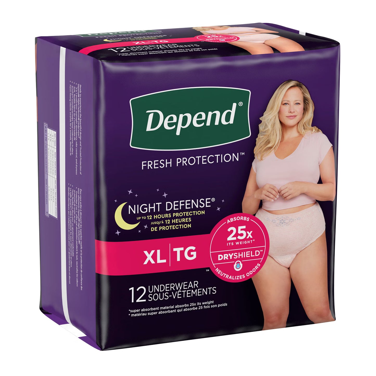 UNDERWEAR, DEPEND NIGHT DEFENSE BLUSH XLG (12/PK 4PK/CS)