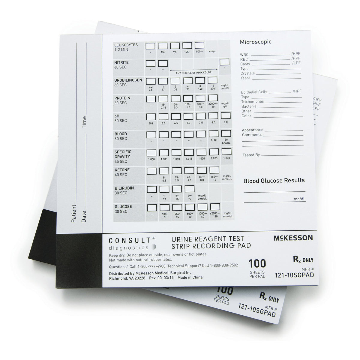 McKesson Consult Urine Reagent Test Strip Recording Pad