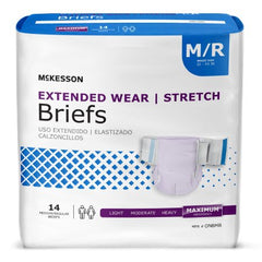 McKesson Extended Wear Stretch Briefs, Incontinence, Maximum Absorbency, Medium, 14 Count, 4 Packs, 56 Total