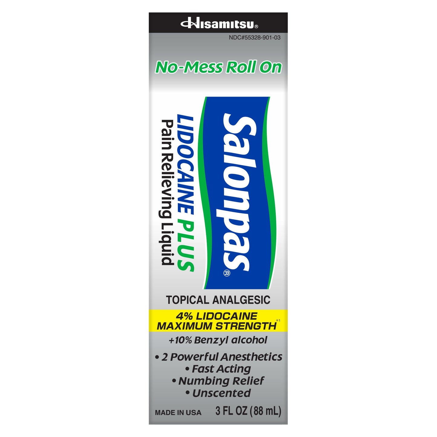 SALONPAS, ROLL ON LIDOCAINE PLUS PAIN 3OZ (3/PK 12PK/CS)
