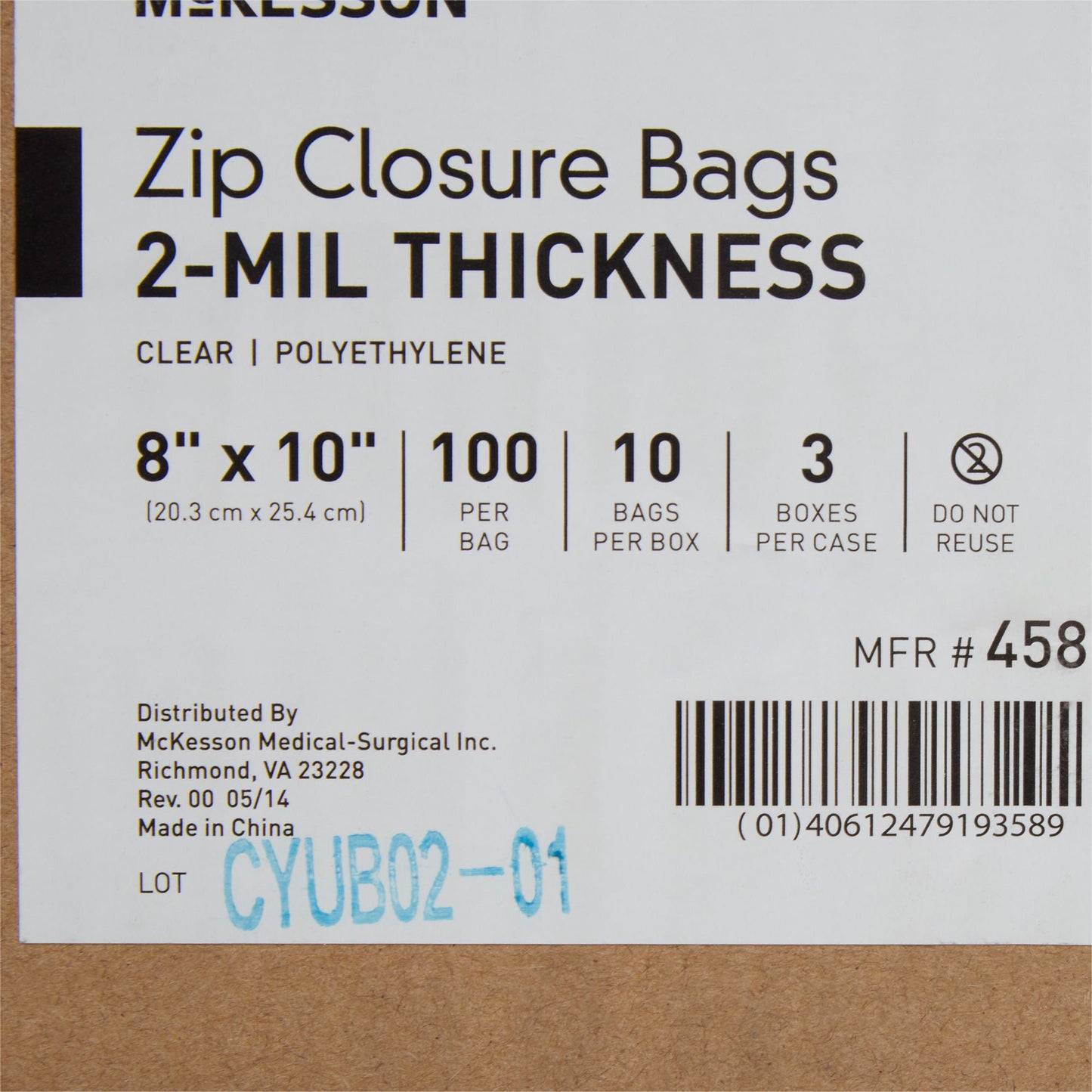 BAG, ZIP LOCK 8X10" (100/PK 10PK/BX 3BX/CS)