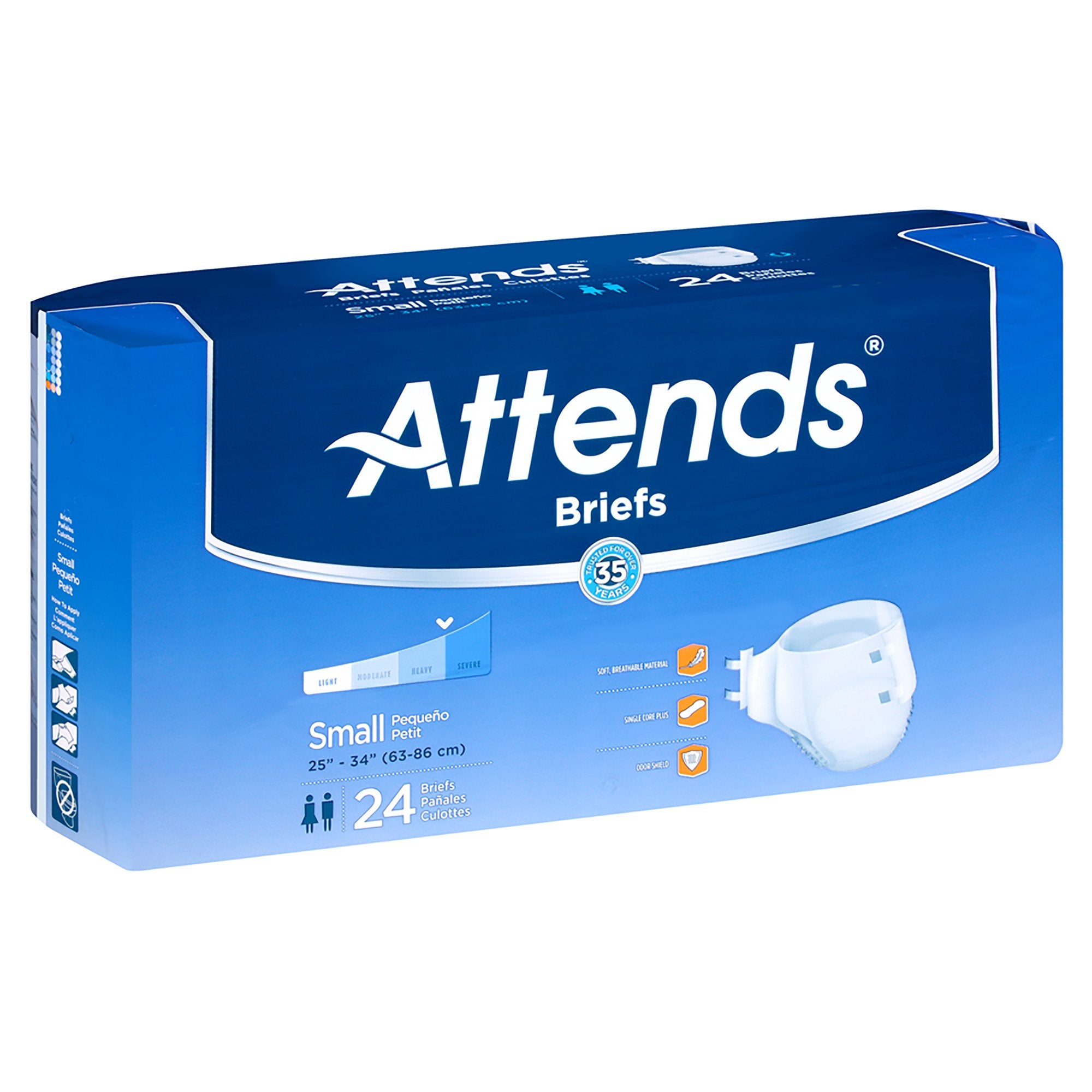 Attends Briefs, Adult, Small, Heavy Absorbency, Disposable, White