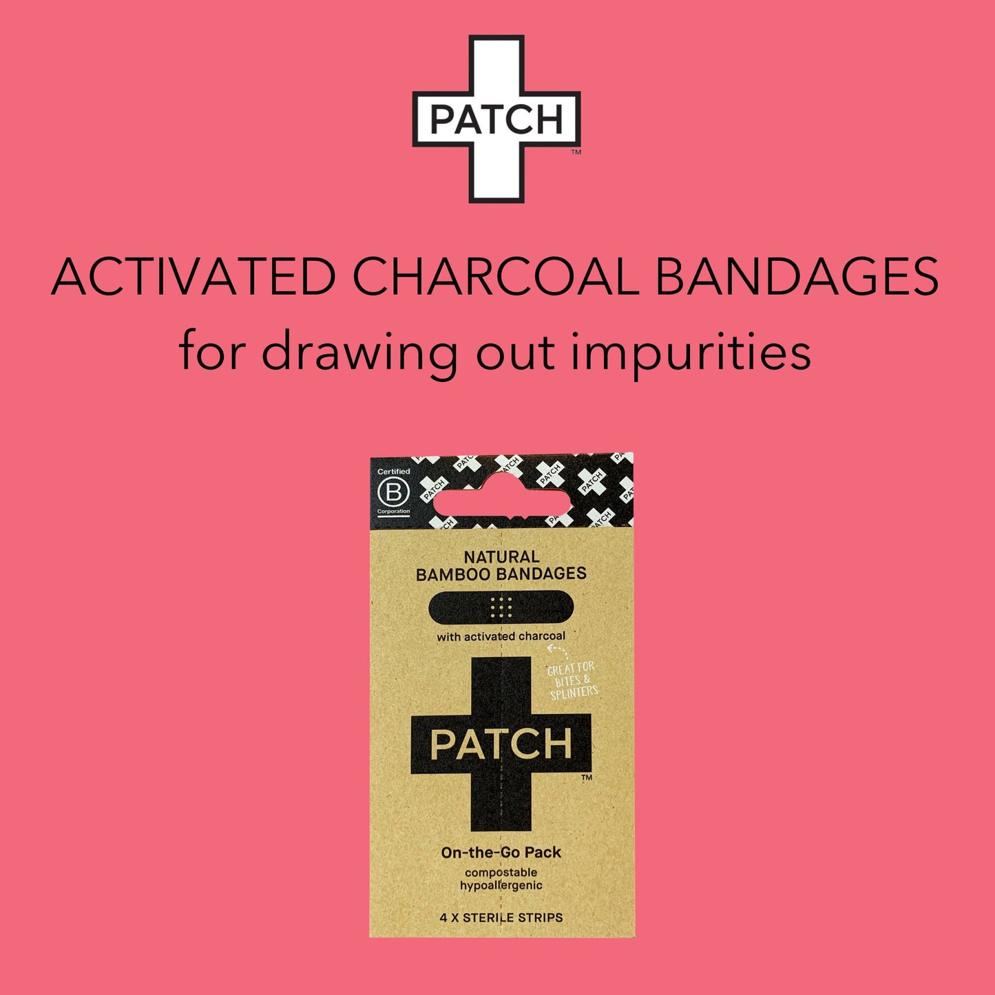 BANDAGE, ADH PATCH ON-THE GO W/ACTIVE CHARCOAL (4/PK 50PK/BX