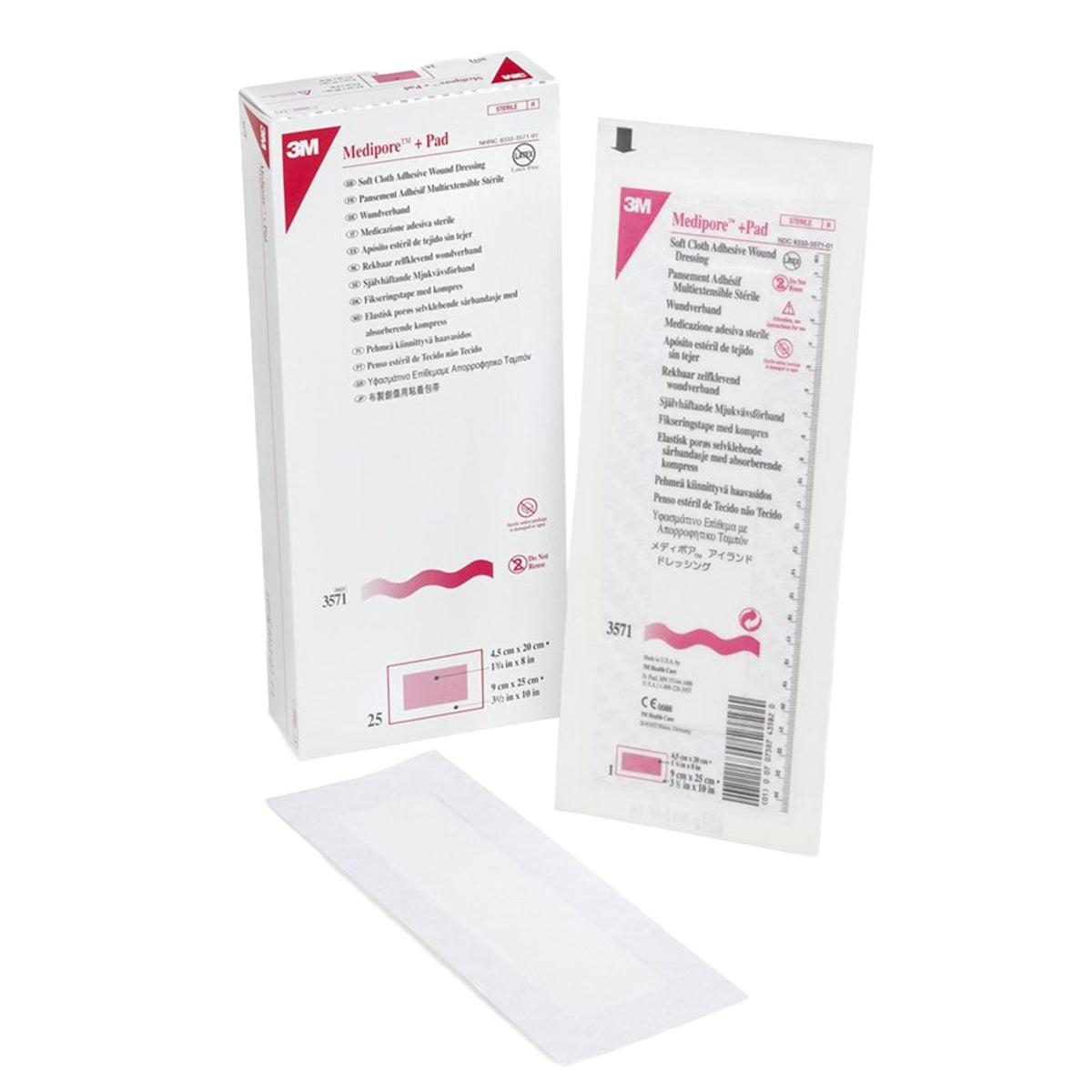DRESSING, SOFT CLOTH MEDIPORE +PAD 3X1/2X10" (25/BX 4BX/CS)