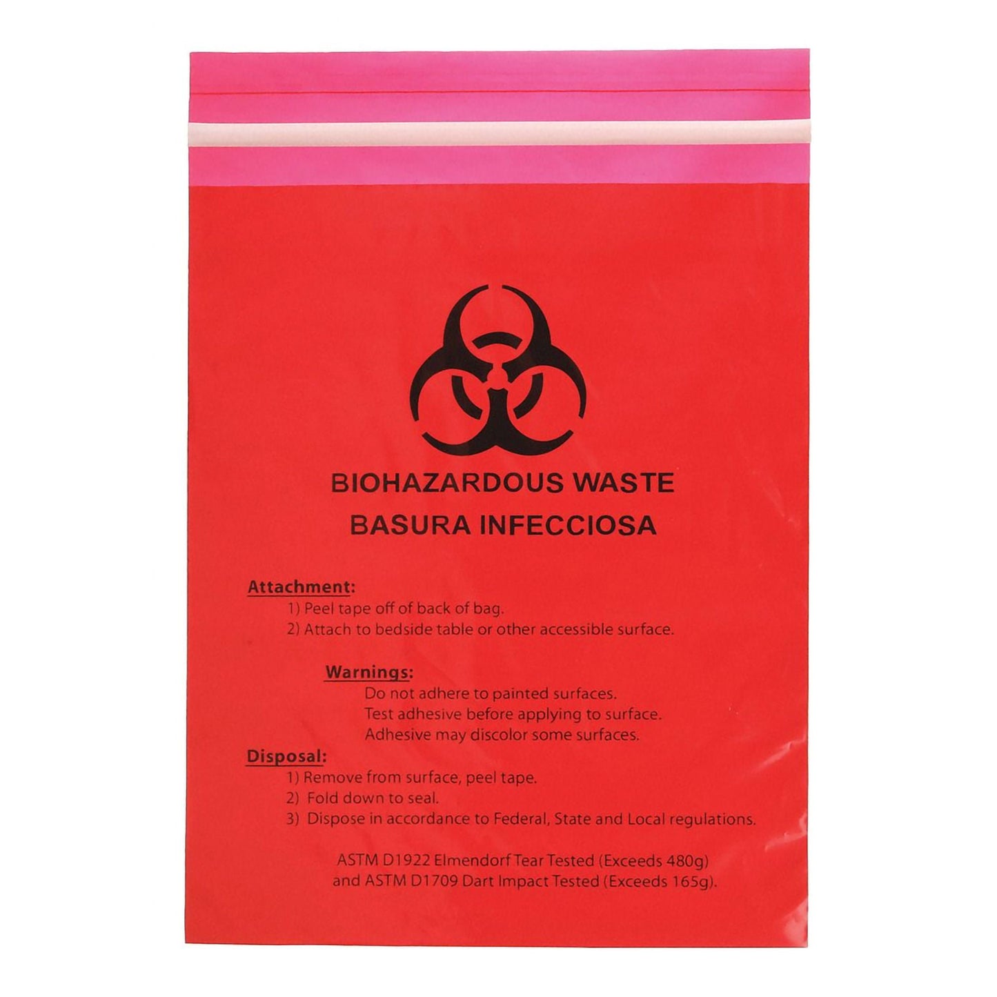 BAG, BIOHAZARD RED STICK-ON 1 2"X14/2MIL (100/CS)