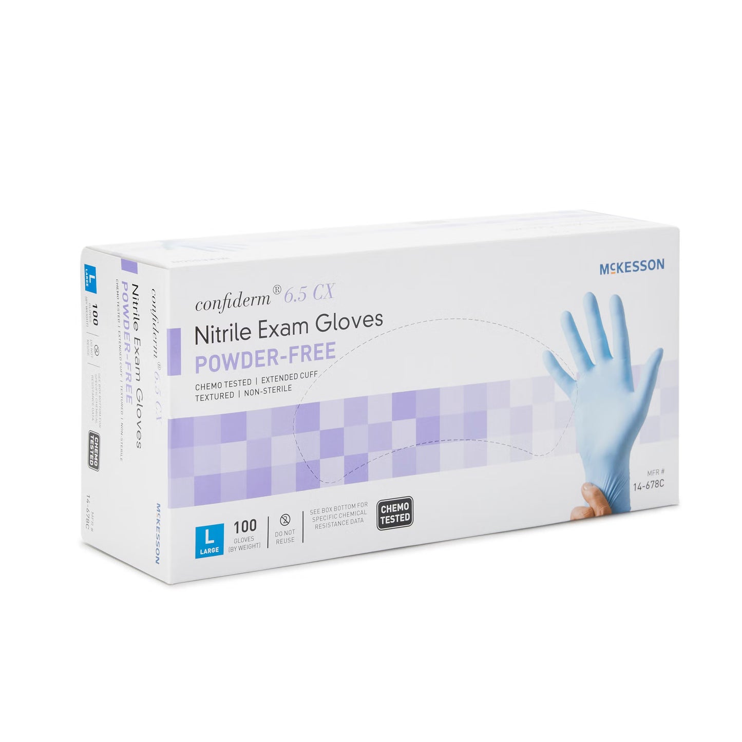 GLOVE, EXAM NTRL LG N/S EXTCF CHEMO 6.5CX (100/BX 10BX/CS)