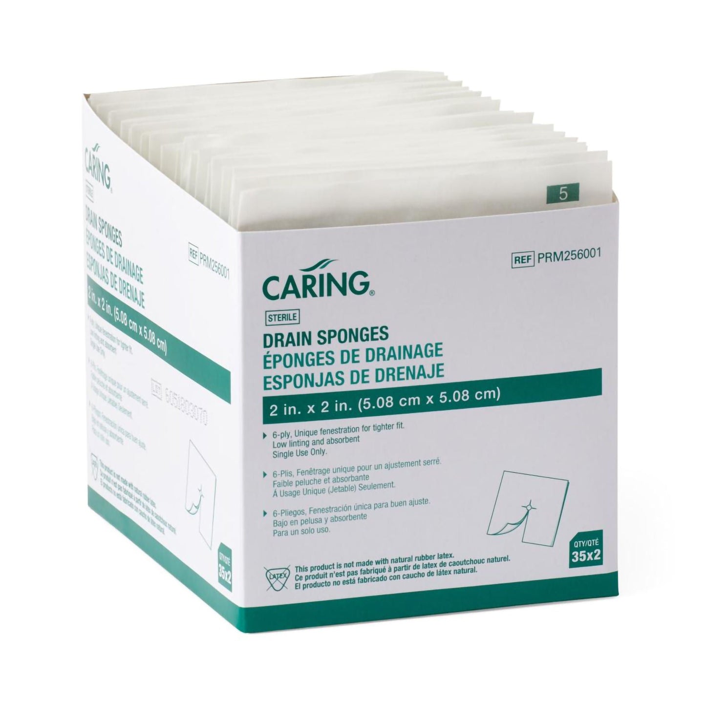 Caring® Drain Sponge, 2 x 2 Inch, 6-Ply