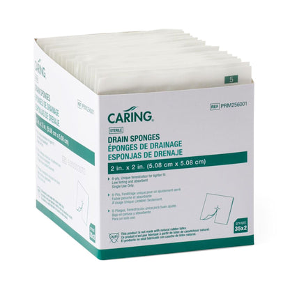 Caring® Drain Sponge, 2 x 2 Inch, 6-Ply
