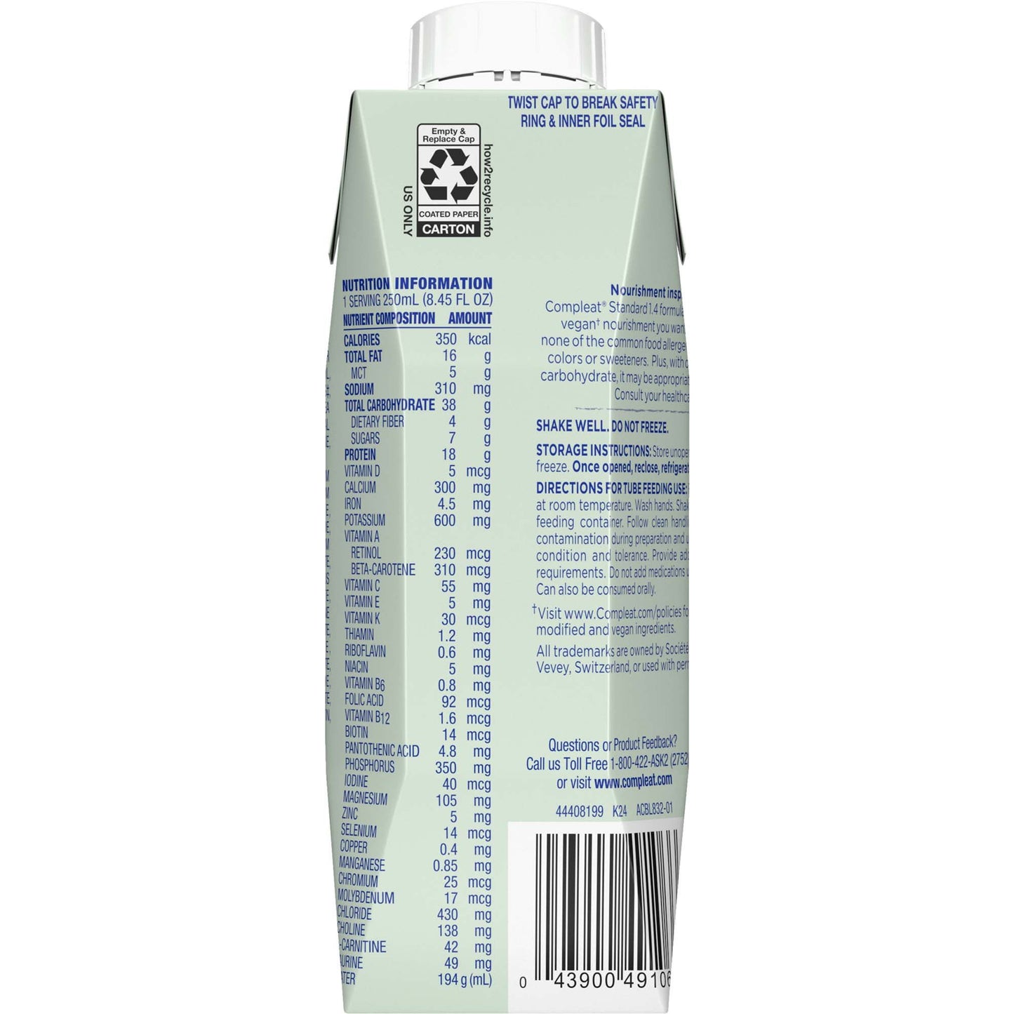 COMPLEAT, STD 1.4 CALORIE VANILLA CARTON 250ML (24/CS)