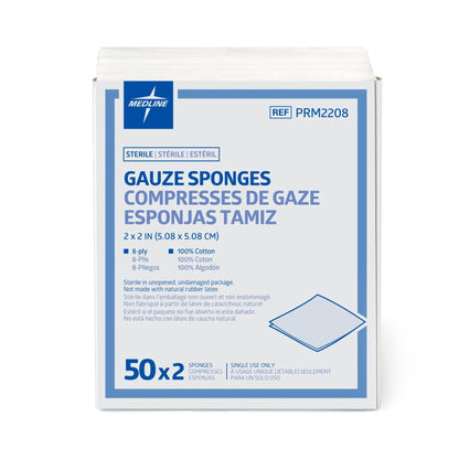 GAUZE, SPNG CARING STR 2"X2" 8PLY (2/PK 50PK/BX 30