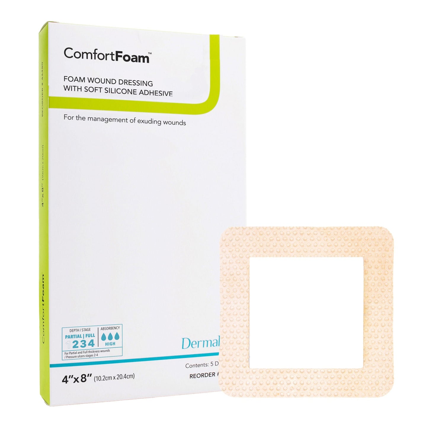 DRESSING, COMFORT FOAM BORDER 4"X8" (5/BX)