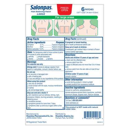 SALONPAS, PATCH PAIN RELIEVINGLG (6/EA 6/PK 12PK/CS)