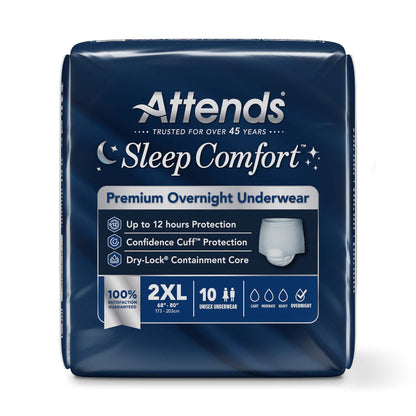 UNDERWEAR, INCONT SLEEP CMFRT PREM OVRNGHT 2XLG (10/BG 4BG/C