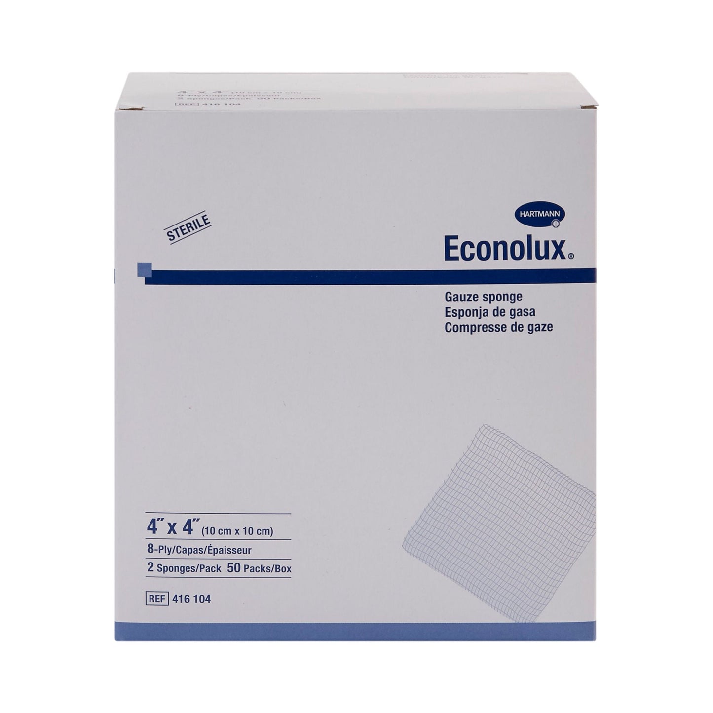 GAUZE, SPNG ECONOLUX CTN 4X4 8PLY (2/PK100PK/BX 12
