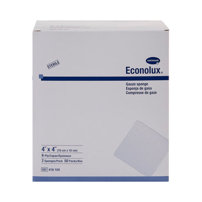 GAUZE, SPNG ECONOLUX CTN 4X4 8PLY (2/PK100PK/BX 12