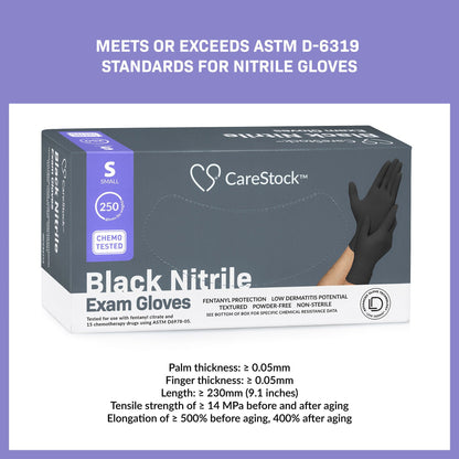 GLOVE, EXAM NTRL SM N/S CHEMO LDC BLK (250/BX 10BX/CS)