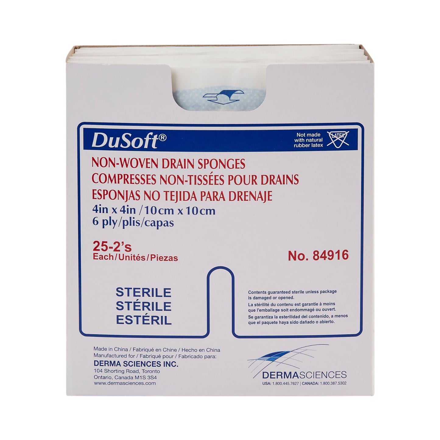 SPONGE, SPLIT HI-ABSRB 4"X4" 6PLY STR (25PK/BX 12BX/CS)