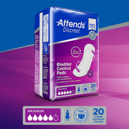 PAD, BLADDER CNTRL ATTENDS DISCREET MAX (20/BG 10BG/CS)