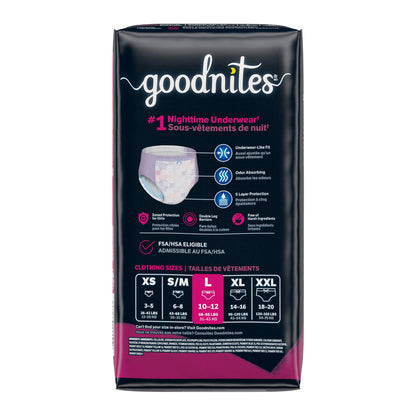 PANTS, INCONT GOODNITES GIRLS YTH LG SZ5 (11/PK 4PK/CS)