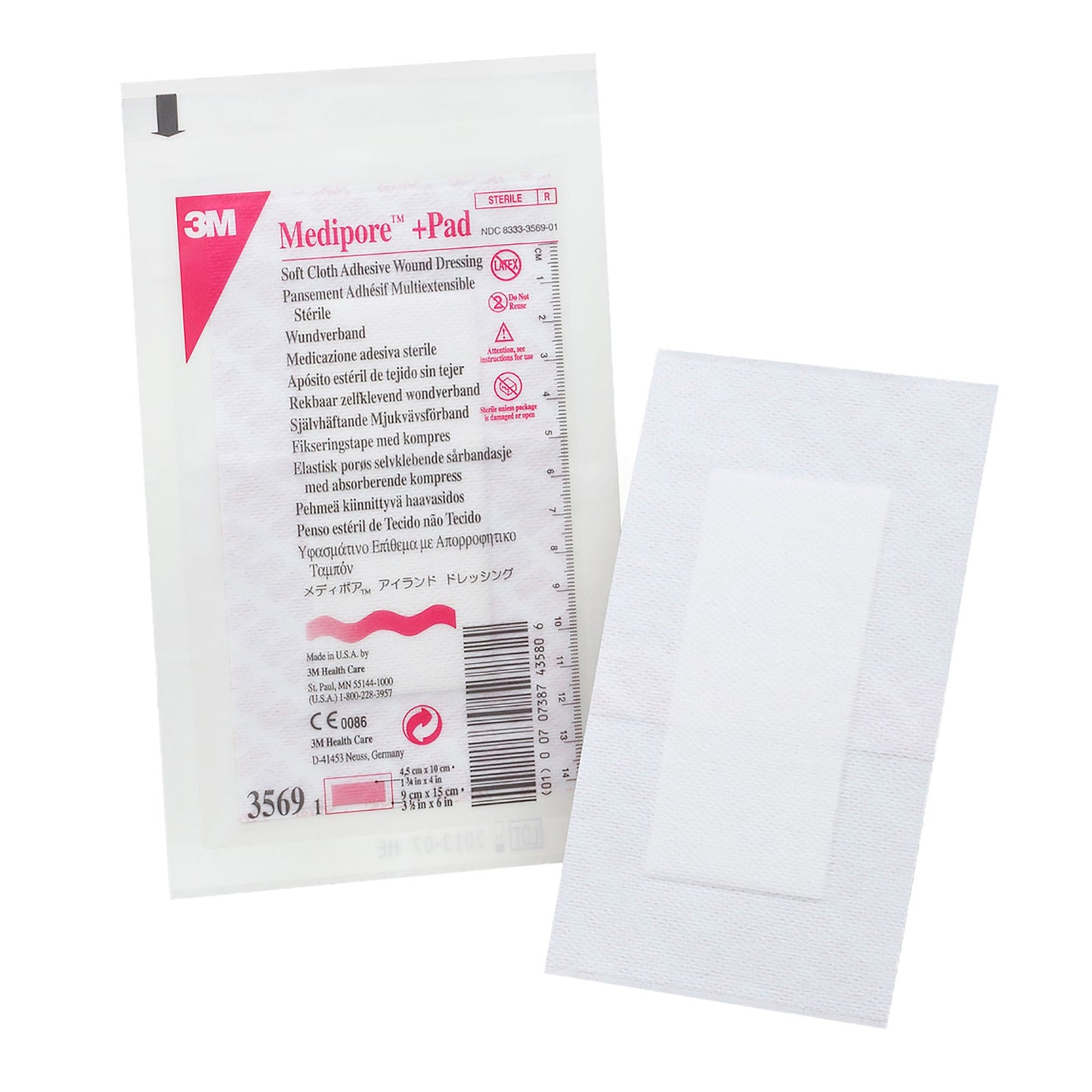 DRESSING, SOFT CLOTH MEDIPORE +PAD 3X1/2X6" (25/BX 3M