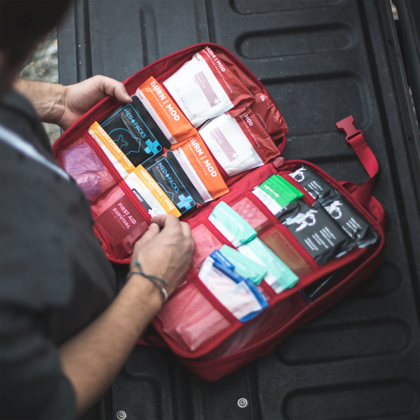 FIRST AID KIT, MYFAK LG PRO 200PC NYLON BAG RED 14X8.75X6"