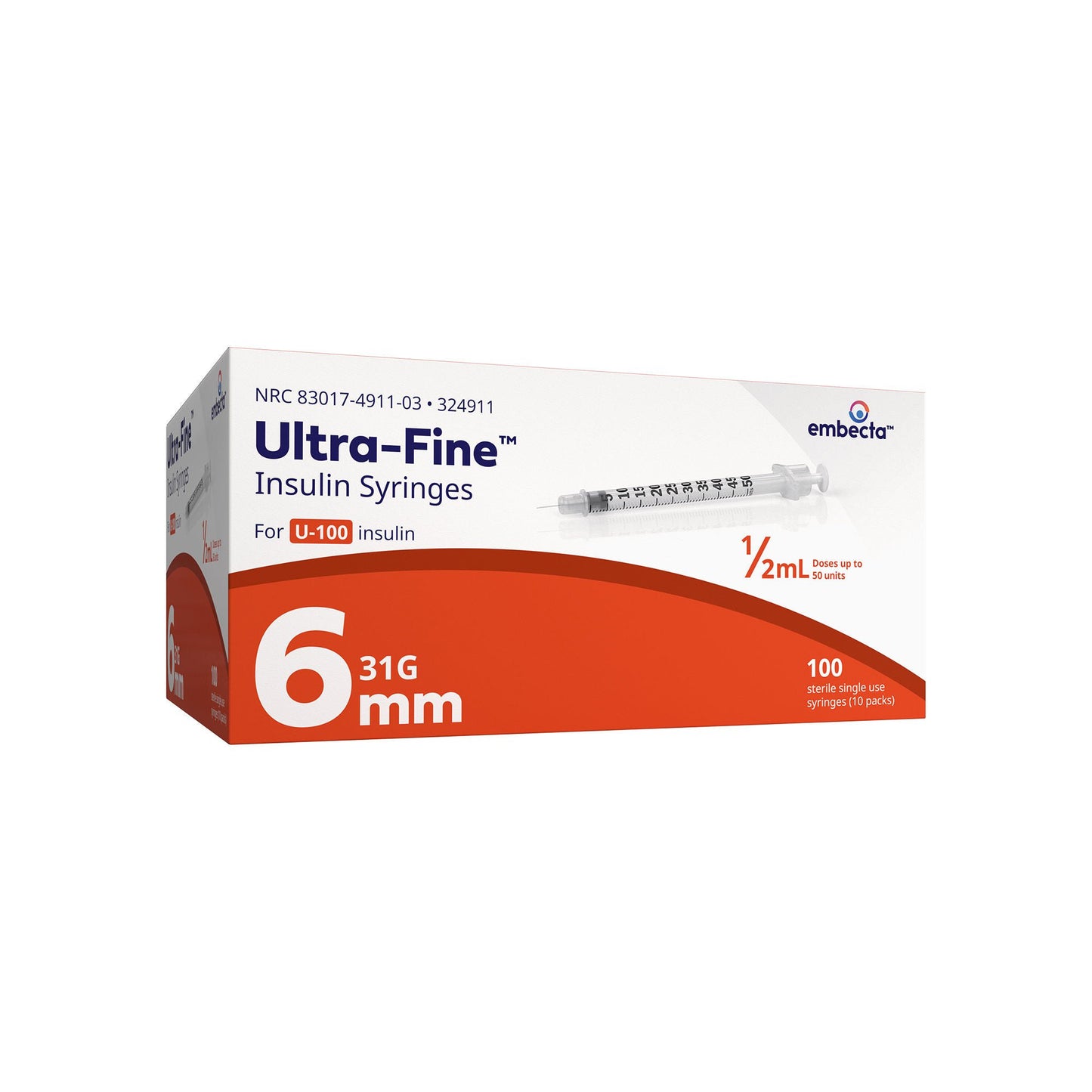 SYRINGE, INSULIN ULTRA FINE 0.5ML 31GX6MM (100/BX 5BX/CS)
