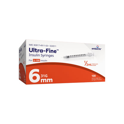 SYRINGE, INSULIN ULTRA FINE 0.5ML 31GX6MM (100/BX 5BX/CS)