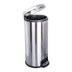 WASTECAN, STEP-ON RND METAL S/STL 32QT