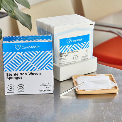 SPONGE, GAUZE N/WOVN 4PLY STR 4X4" (2/PK 25PK/BX 24BX/CS)