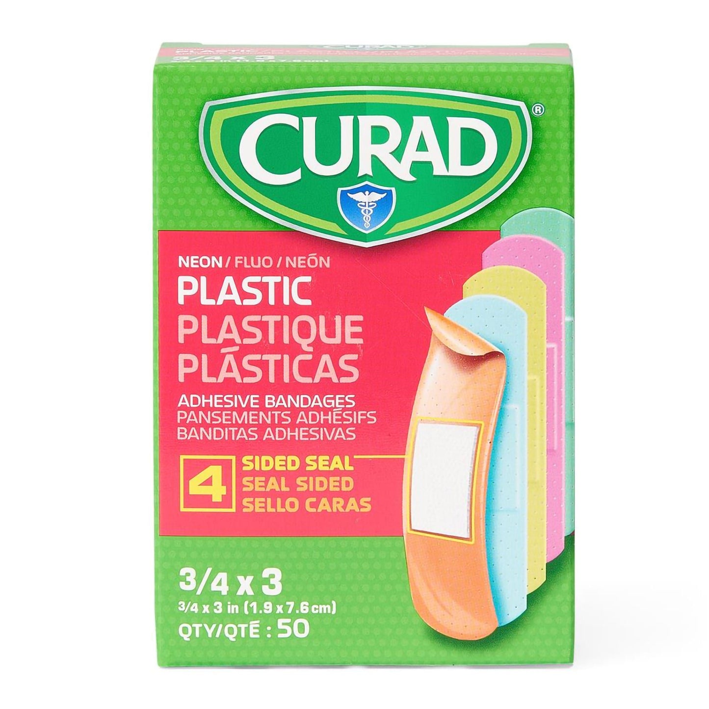 BANDAGE, ADH CURAD PLAS NEON 3/4"X3" (50/BX 24BX/CS)