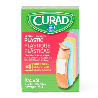 BANDAGE, ADH CURAD PLAS NEON 3/4"X3" (50/BX 24BX/CS)