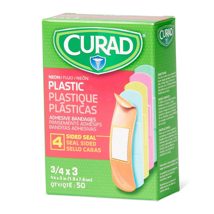 BANDAGE, ADH CURAD PLAS NEON 3/4"X3" (50/BX 24BX/CS)