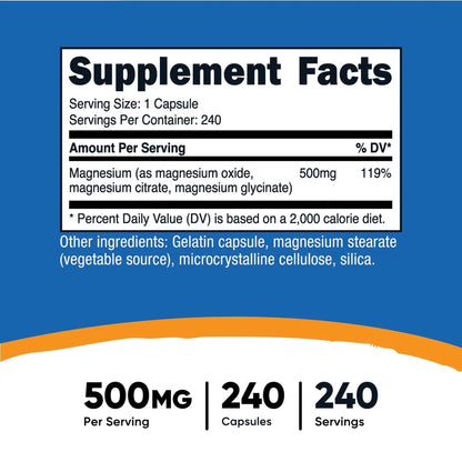 VITAMIN, CAP MAGNESIUM COMPLEX500MG (240/BT 12BT/CS)