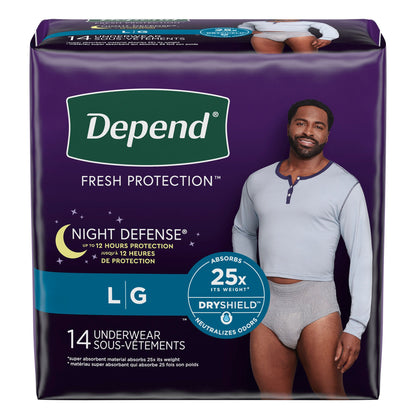UNDERWEAR, DEPEND NIGHT DEFENSE GRY LG (14/PK 4PK/CS)