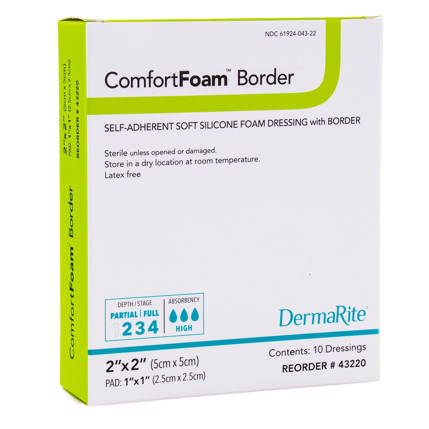 DRESSING, COMFORT FOAM 2"X2" (10/BX) DERMRT