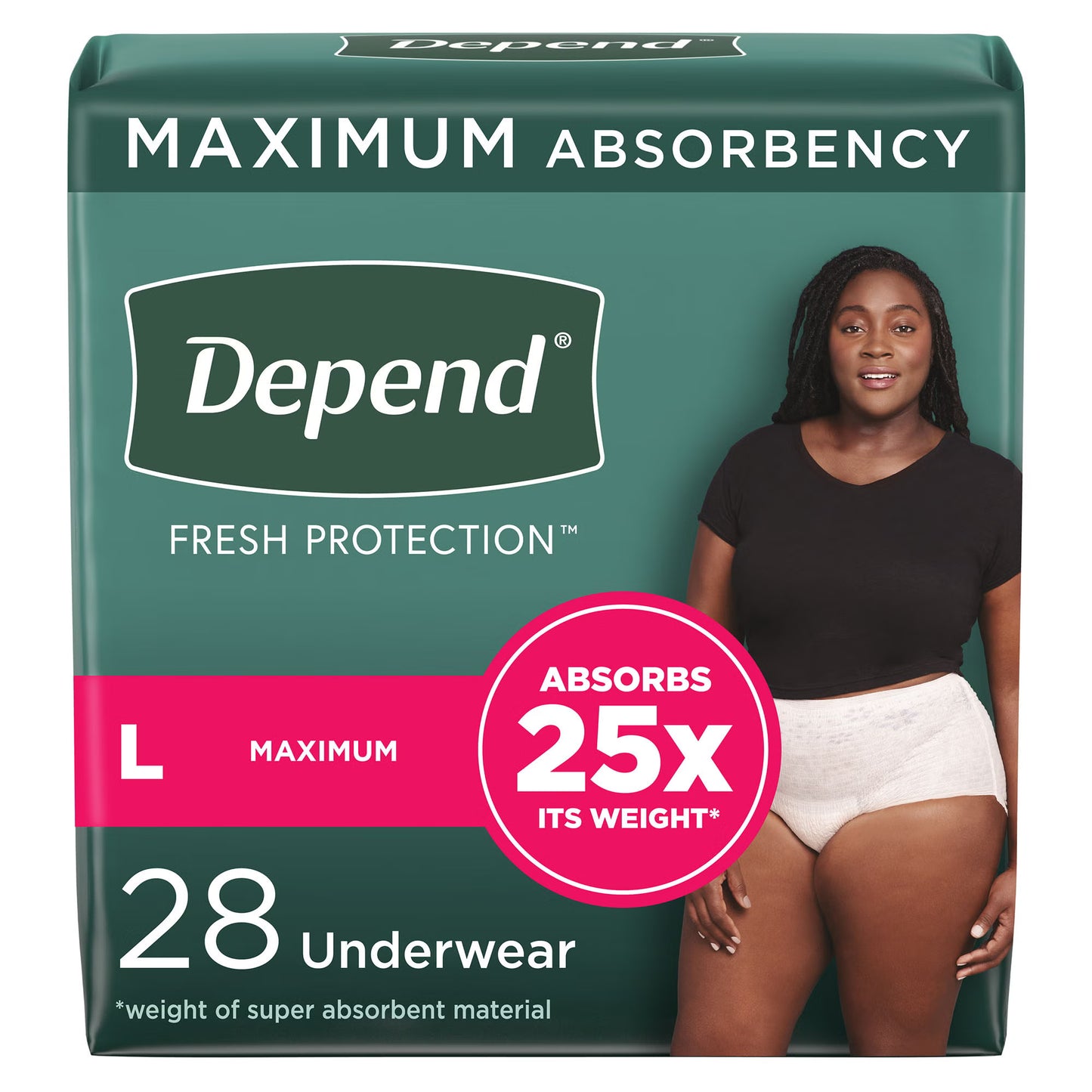 UNDERWEAR, INCONT DEPEND MAX FML BLUSH LG (28/PK 2PK/CS)