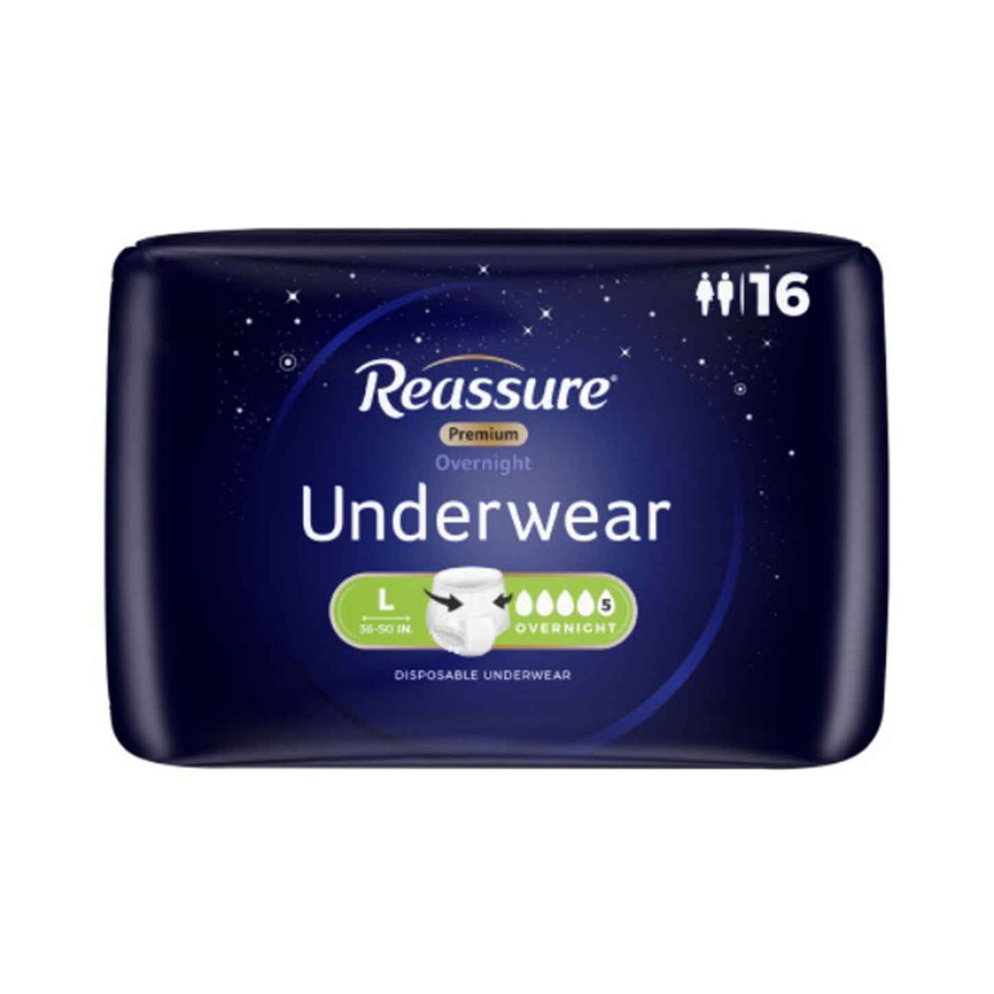 UNDERWEAR, INCONT REASSURE OVRNGHT PREM LG (16/BG 4BG/CS)